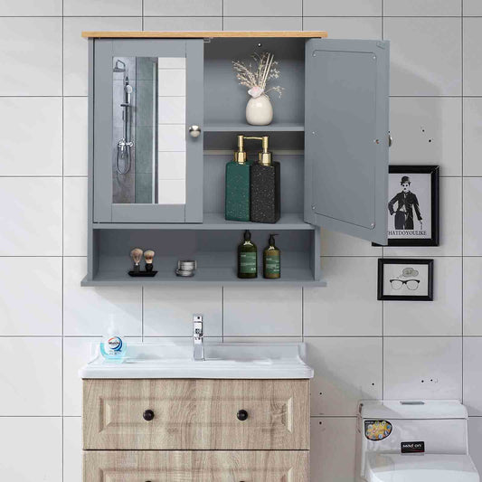 Modern 2 Mirror Door Bathroom Wall Cabinet Gray