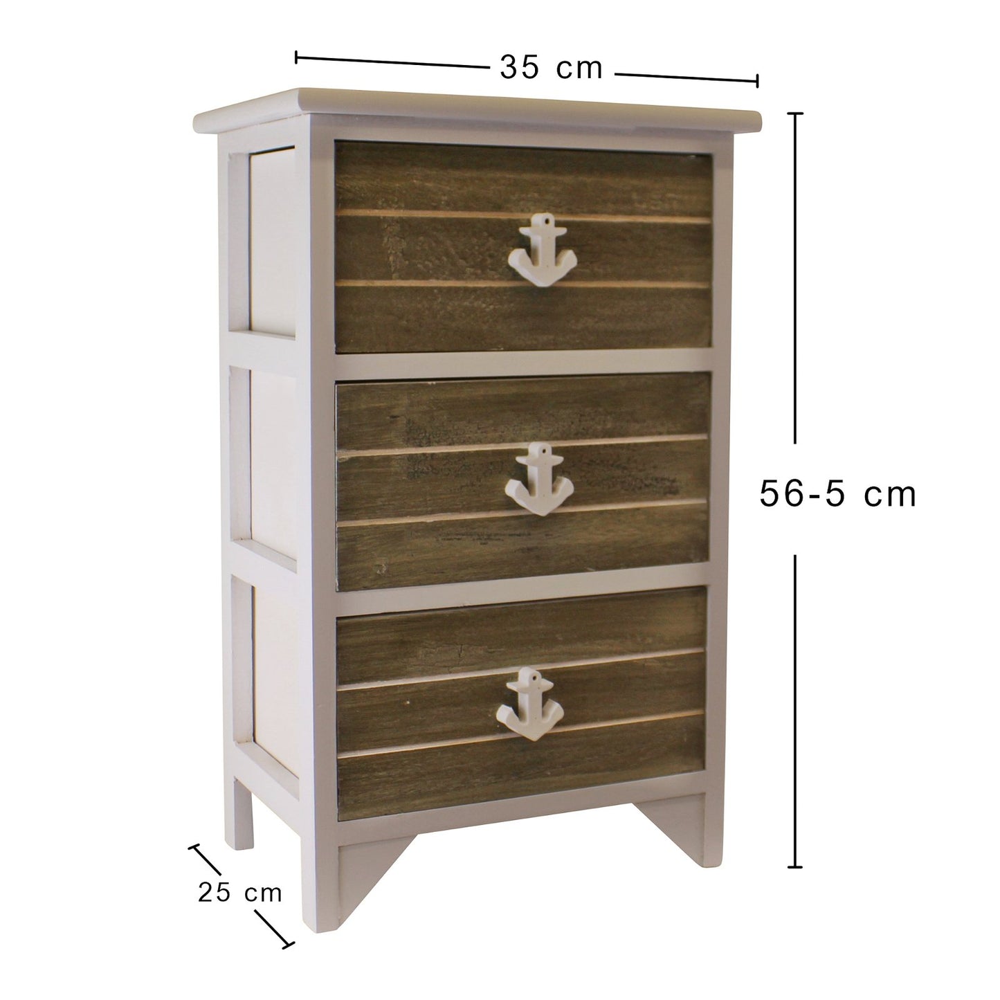 Chest Of 3 Drawers With Nautical Anchor Handles In Grey & White