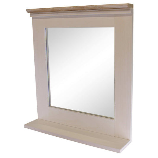 Whitewashed Wall Mirror With Vanity Shelf