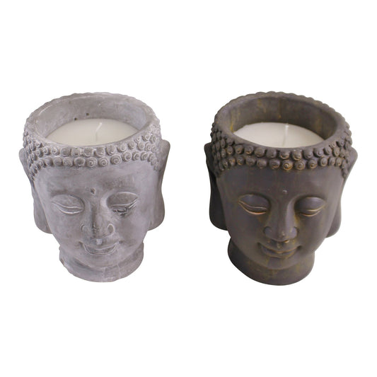Set of 2 Large Cement Buddha Design Candles