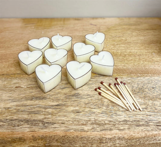 Pack of Nine Small Heart Shaped Tea Light Candles