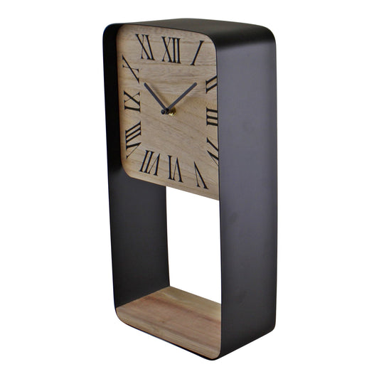Metal Framed Freestanding Clock With Shelf, 40cm