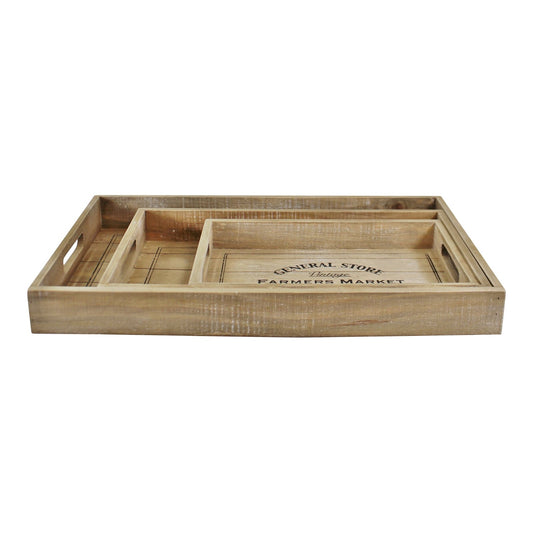 Set Of 3 General Store Wooden Trays With Handles