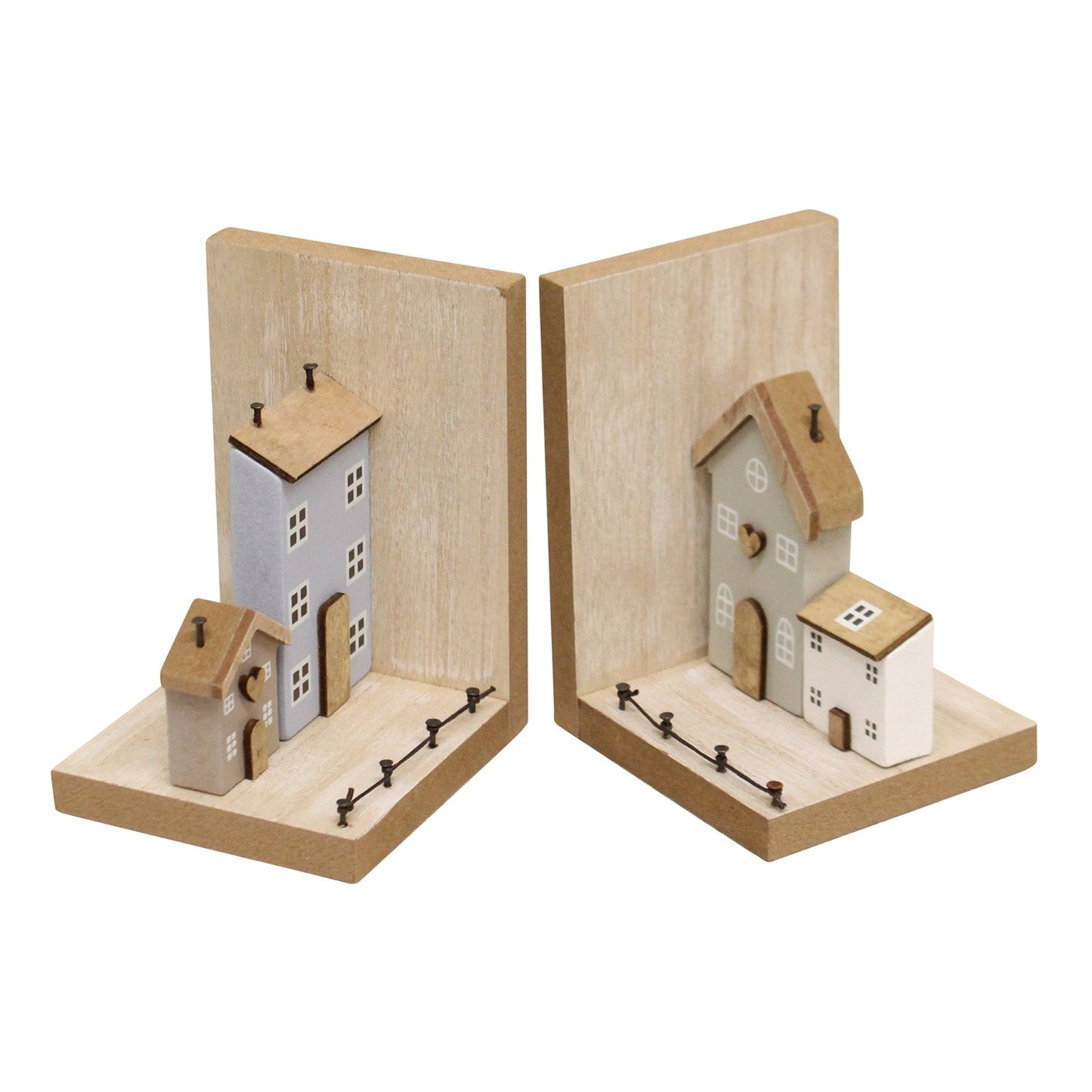 Pair of Bookends, Wooden Houses Design
