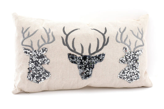 Silver Embellished Reindeer Cushion