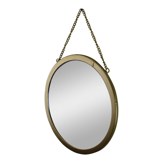 Gold Metal Circular Mirror With Hanging Chain, 30cm