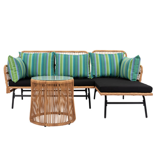 Outdoor Rope Woven L-Shaped Conversation Sofa Set